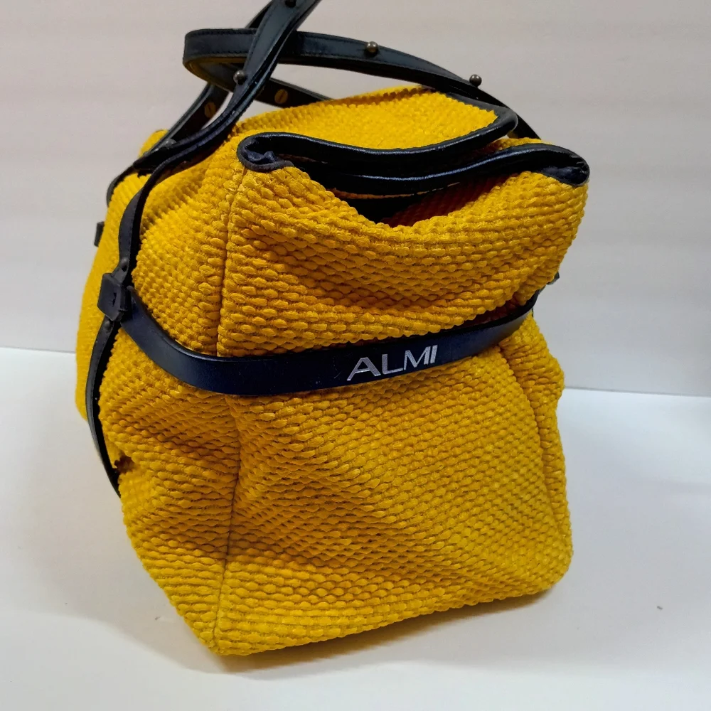 ALMI Bag Italian Nubby Textured Fabric with Genuine Black Leather Trim & Straps